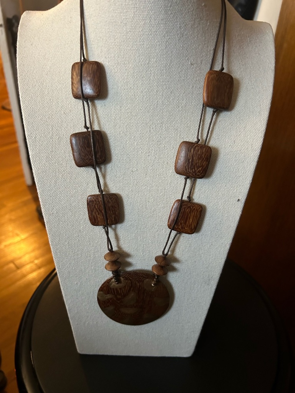 Wood Wood Brown Layered Wooden Bead Necklace with Pendant